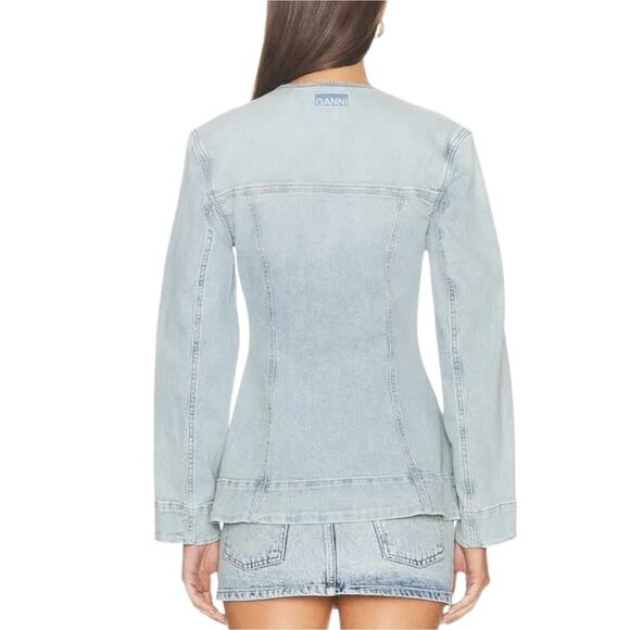 GANNI Fitted Denim Blazer Single Breasted Light Wash - Picture 2 of 12